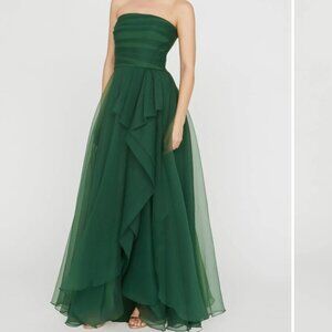 Theia Couture Teresa Strapless Organza Draped Formal Thorn Green Gown, size 2